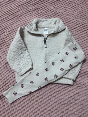 Carter's Cream Quilted Half-Zip Pullover with Cream Floral Leggings